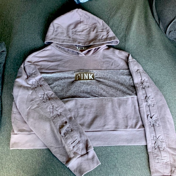 PINK Victoria's Secret Tops - Victoria’s Secret Crop Sweatshirt Sz S Grey/ hint of Purple. Amazing Condition !